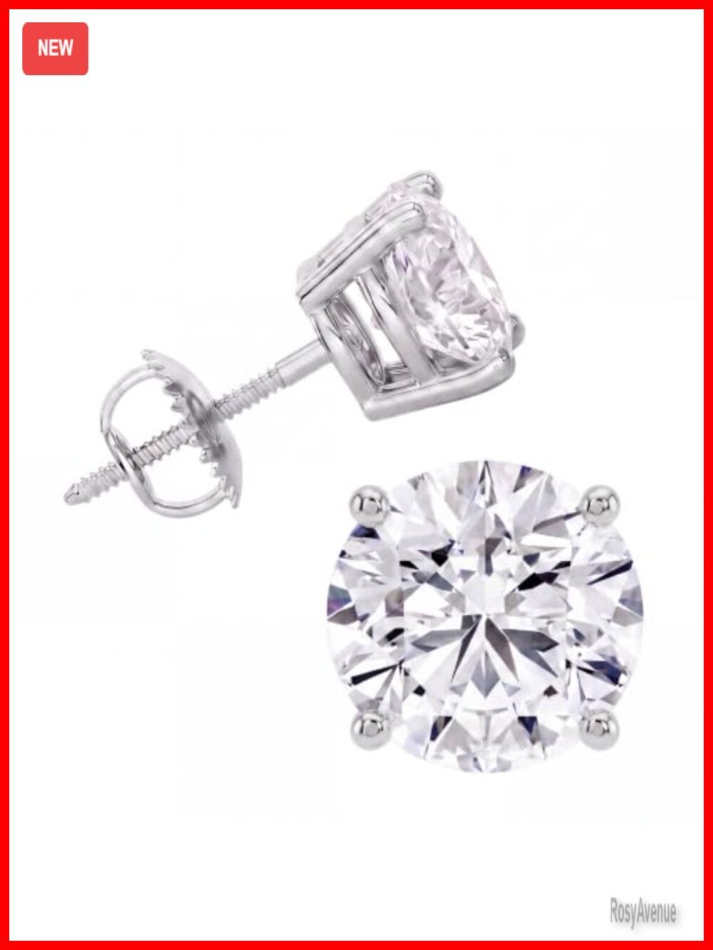 IGI Lab Grown Diamond Stud Earrings 14K White Gold Screw Back